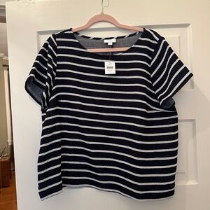 J. Jill Navy and White Boxy Short Sleeve T-Shirt